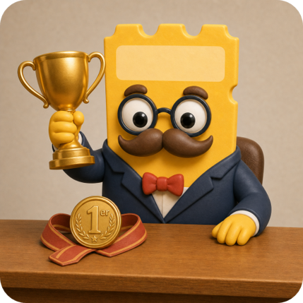 La mascotte brandit un trophée et une médaille